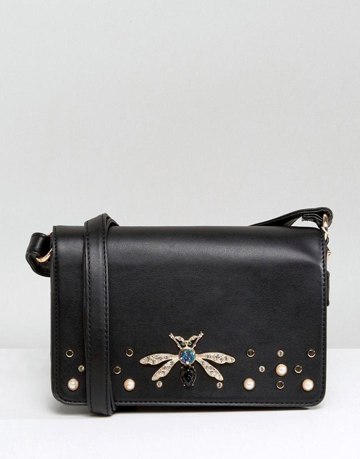 New Look Dragonfly Broach Cross Body Bag - Black