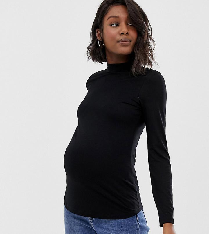 Asos Design Maternity Turtleneck Long Sleeve Top In Black