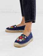 South Beach Embroidered Espadrille In Denim - Blue