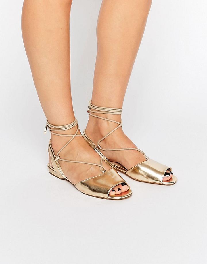 Aldo Aboing Ankle Strap Sling Flat Sandals - Gold
