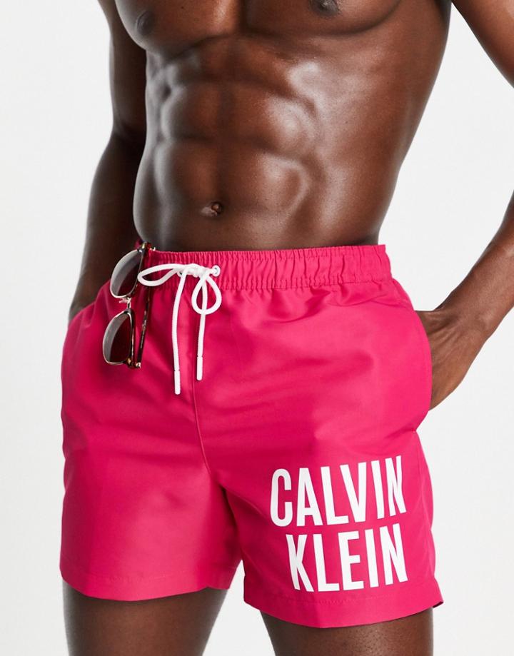 Calvin Klein Large Graphic Swim Shorts In Pink