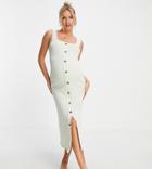 Asos Design Maternity Textured Midi Cami Dress With Horn Buttons In Sage-white