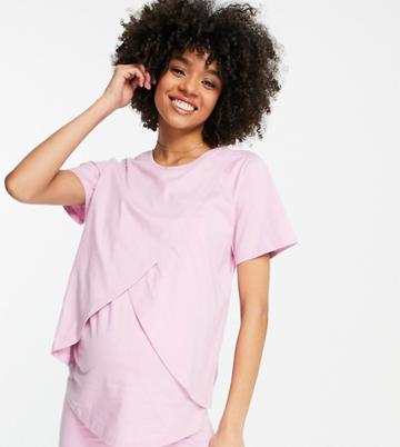 Asos Design Maternity Mix & Match Cotton Pyjama Nursing Tee In Pink - Pink