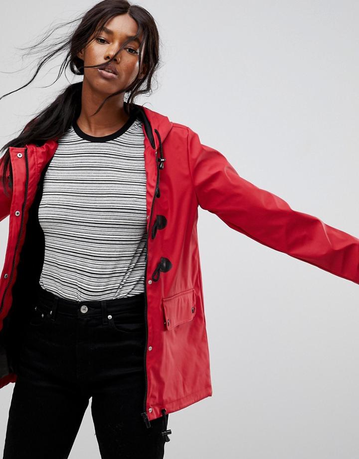 Brave Soul Trucker Rubberised Coat With Duffel Fastenings - Red