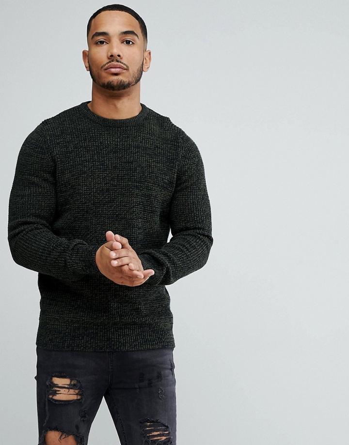 New Look Waffle Knit Sweater In Khaki - Red
