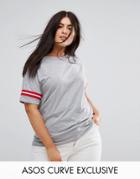 Asos Curve T-shirt With Stripe Tipped Sleeve - Gray