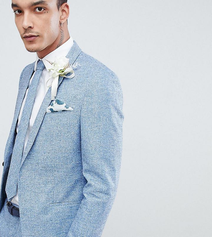 Noak Slim Wedding Suit Jacket In Linen - Blue