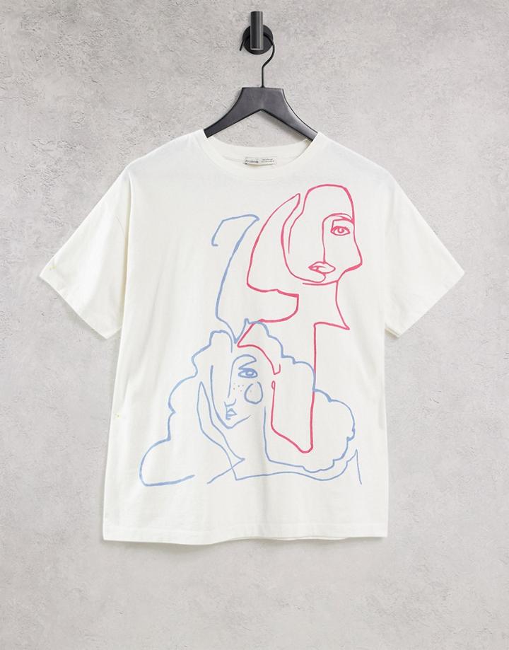 Pull & Bear Graphic Logo T-shirt In White