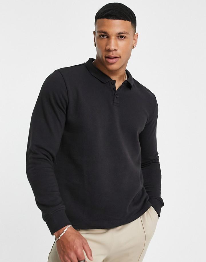 Threadbare Polo Sweatshirt In Black