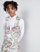 Asos Edition Wedding Skinny Suit Vest In Pastel Floral Jacquard - Blue
