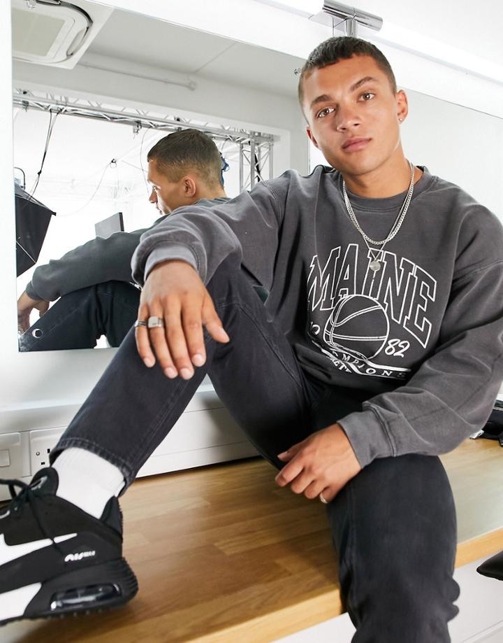 New Look Sweat With Maine Varsity Print In Black