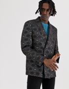 Asos Edition Boxy Double Breasted Blazer With Metallic Geo Design In Black
