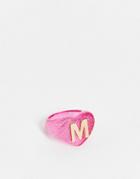 Asos Design Plastic Ring With M Initial-pink