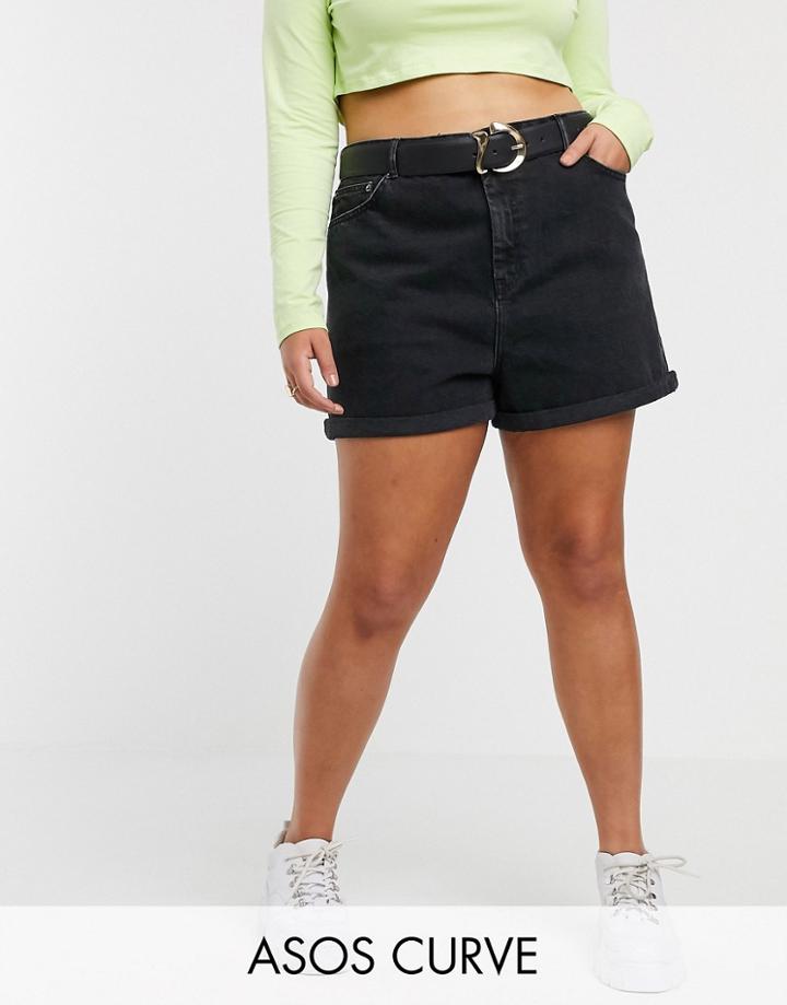 Asos Design Curve Denim Ritson Mom Shorts In Washed Black
