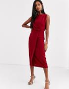 Asos Design Sleeveless Wrap Midi Dress-red