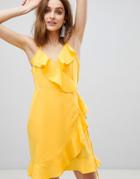 Vero Moda Wrap Ruffle Mini Dress - Yellow