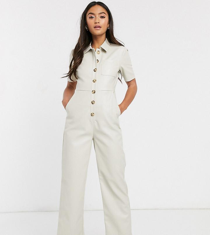 Wild Honey Boiler Suit In Faux Leather-cream