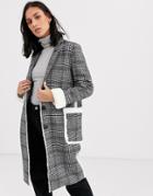 Gianni Feraud Longline Wool Blend Check Coat With Faux Fur Trims