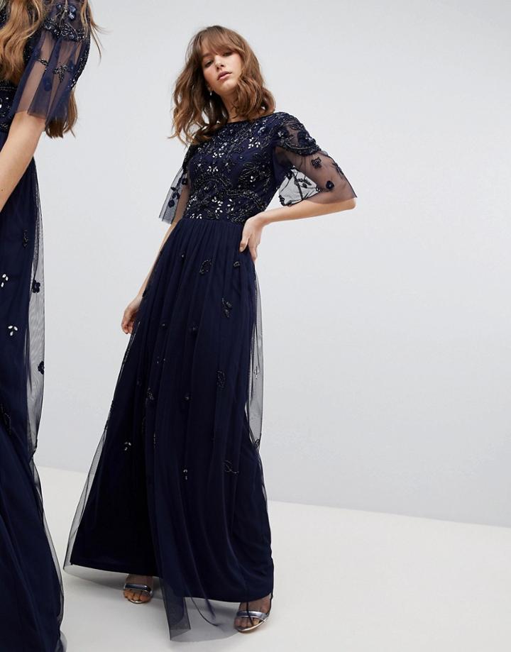 Amelia Rose Embellished Top Cap Sleeve Maxi Dress - Navy