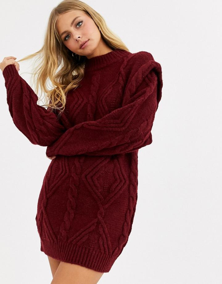 Asos Design Cable Sweater Dress With Shoulder Detail-red