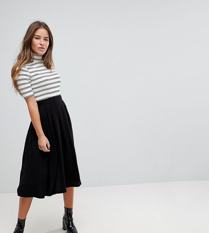Asos Design Petite Midi Skirt With Box Pleats - Black
