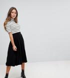 Asos Design Petite Midi Skirt With Box Pleats - Black