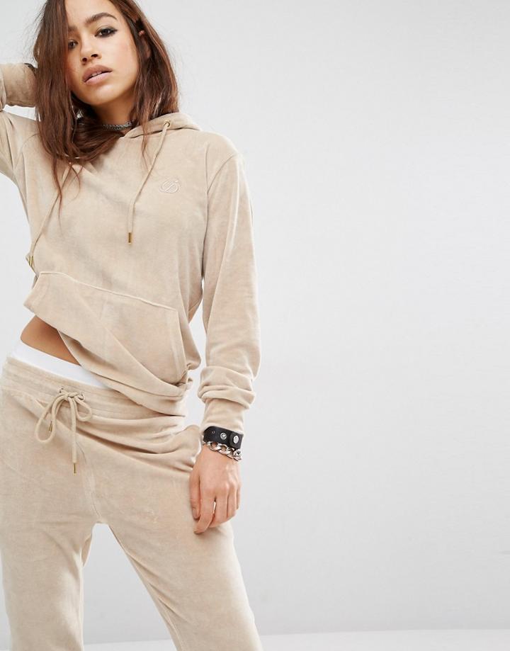 Criminal Damage Velour Hoodie Co-ord - Nude