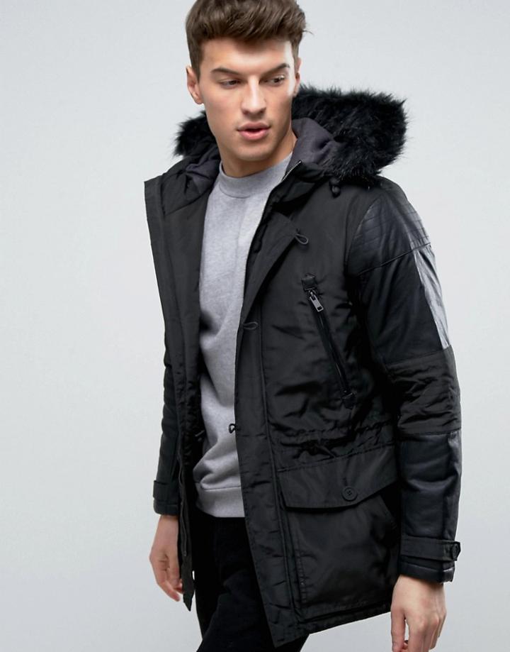Brave Soul Parka Jacket - Black