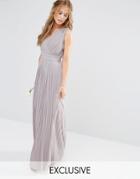 Tfnc Wedding Pleated Wrap Maxi Dress - Opal Gray