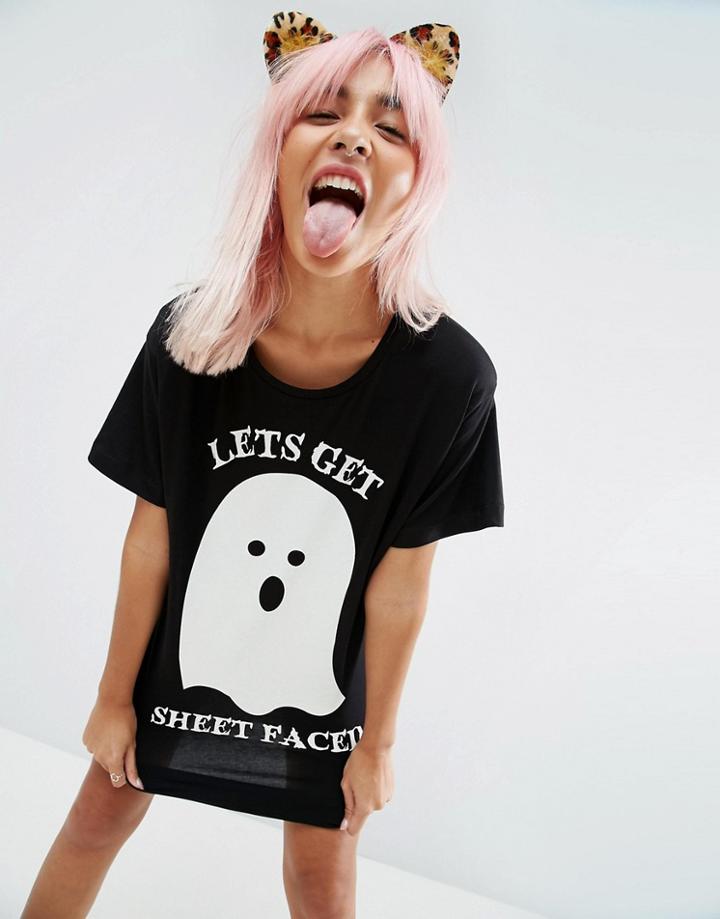 Asos Halloween 'sheet Faced' Oversized Tee - Multi