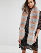 My Accessories Striped Faux Fur Scarf - Pink