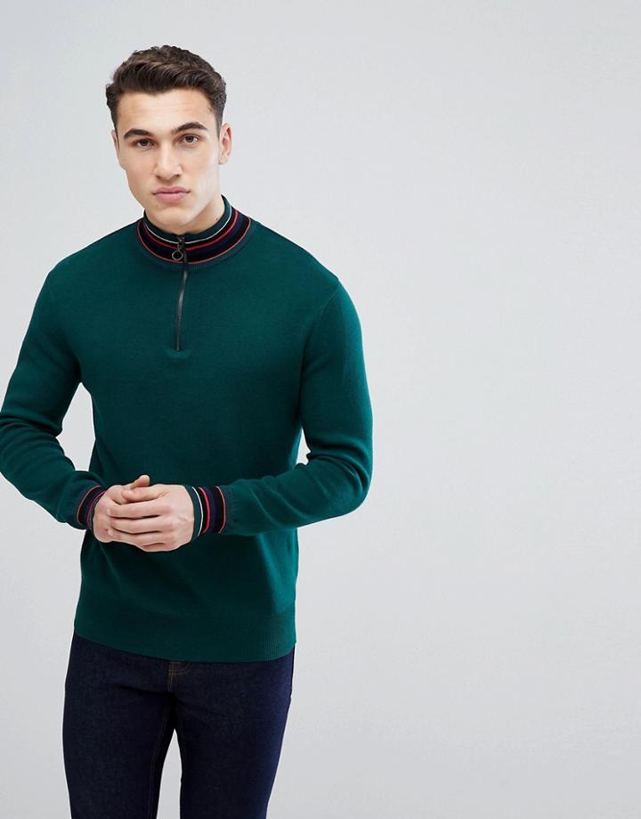 Stradivarius Half Zip Knit Sweater In Green - Green