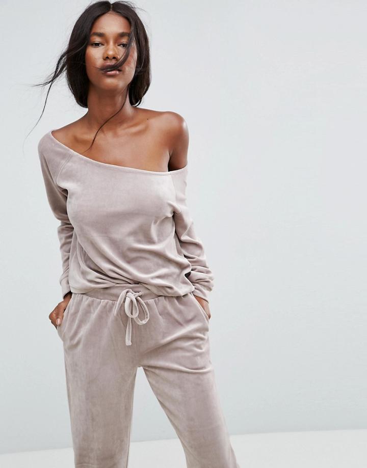 Asos Lounge Velour Off Shoulder Sweat - Pink