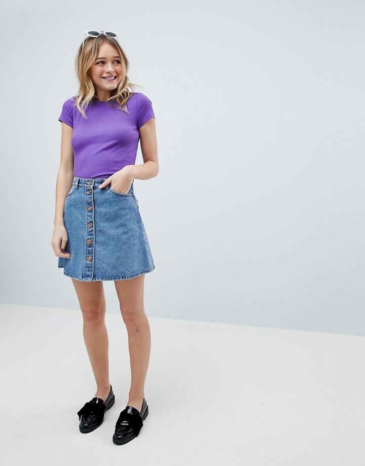 Monki Denim Button Up Skirt - Blue