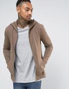 Asos Muscle Zip Up Hoodie In Brown - Brown