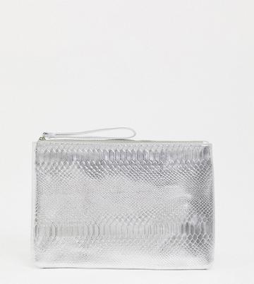 South Beach Exclusive Snake Embossed Clutch In Silver Metallic
