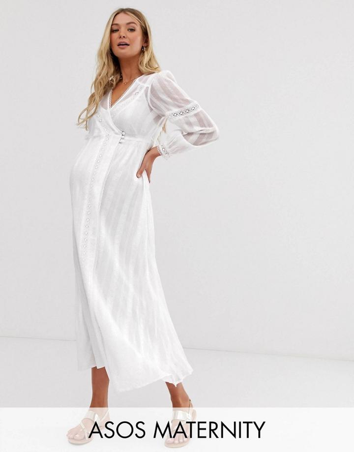 Asos Design Maternity Lace Insert Wrap Maxi Dress - White
