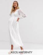 Asos Design Maternity Lace Insert Wrap Maxi Dress - White