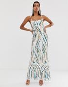 Goddiva Square Neck Swirl Sequin Maxi Dress In Green - Green