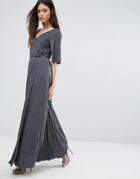 Warehouse Split Sleeve Wrap Maxi Dress - Gray