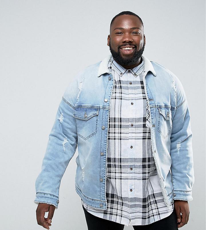 Sixth June Denim Jacket Fleece Lining And Collar Exclusive To Asos - Blue