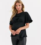 Asos Design Maternity Top With Flutter Sleeve In Satin