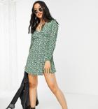 Topshop Petite Floral Wrap Dress In Green
