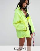 Reclaimed Vintage Inspired Festival Neon Rain Trench Jacket With Concealed Hood - Yellow