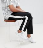 Asos Design Tall Slim Cropped Pants With Side Stripe In Black