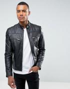 Barney's Premium Leather Racer Biker Jacket - Black