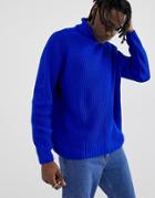 Asos Design Knitted Oversized Rib Sweater In Cobalt - Blue