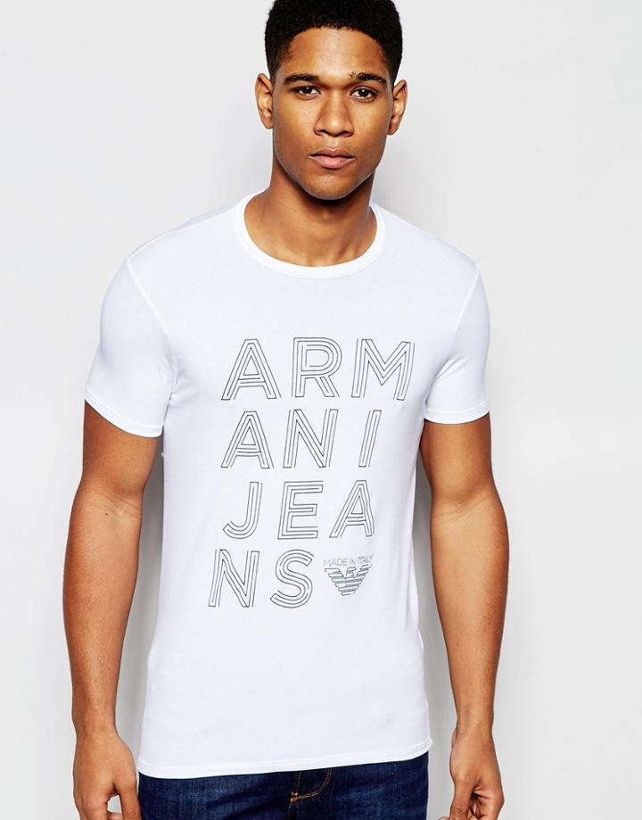 Armani Jeans T-shirt With Block Logo Extra Slim - White