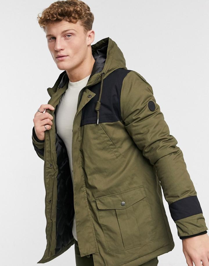 Native Youth Hooded Coat In Olive-green