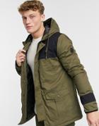 Native Youth Hooded Coat In Olive-green